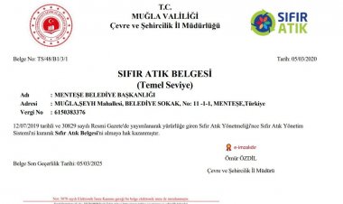 Menteşe Belediyesi’ne “Sıfır Atık” Belgesi