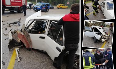 Sıkışan Sürücü Kapı Kesilerek Çıkartıldı