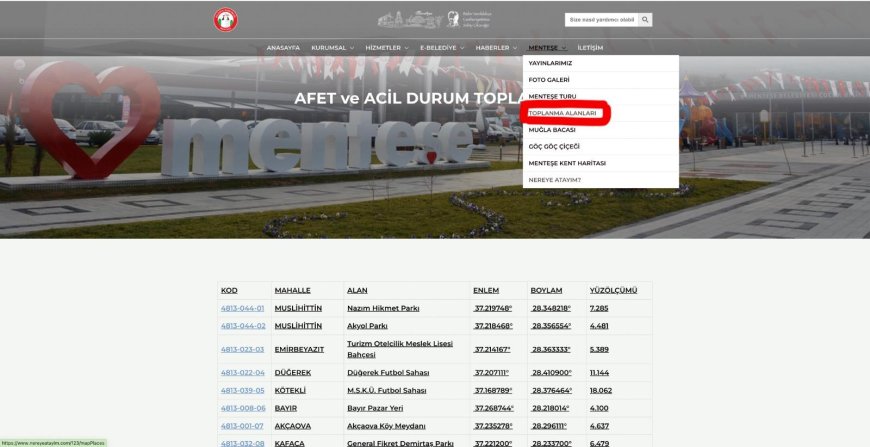 Menteşe Belediyesi Acil Toplanma Alanlarını Güncelledi