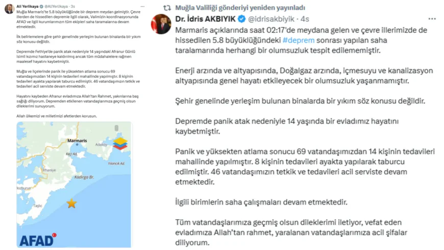 Marmaris Açıklarında Korkutan Deprem: 5.8 Büyüklüğündeki Sarsıntıda 1 Kişi Hayatını Kaybetti, 69 Yaralı
