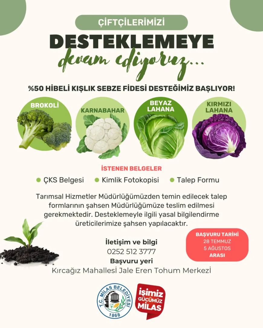 Milas Belediyesi’nden Üreticiye %50 Hibeli Kışlık Fide Desteği