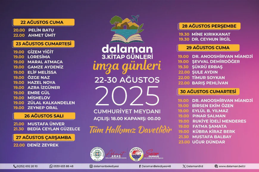 3. Dalaman Kitap Günleri 22 Ağustos’ta Başlıyor