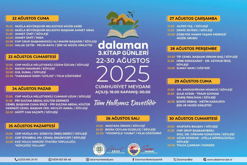 3. Dalaman Kitap Günleri 22 Ağustos’ta Başlıyor