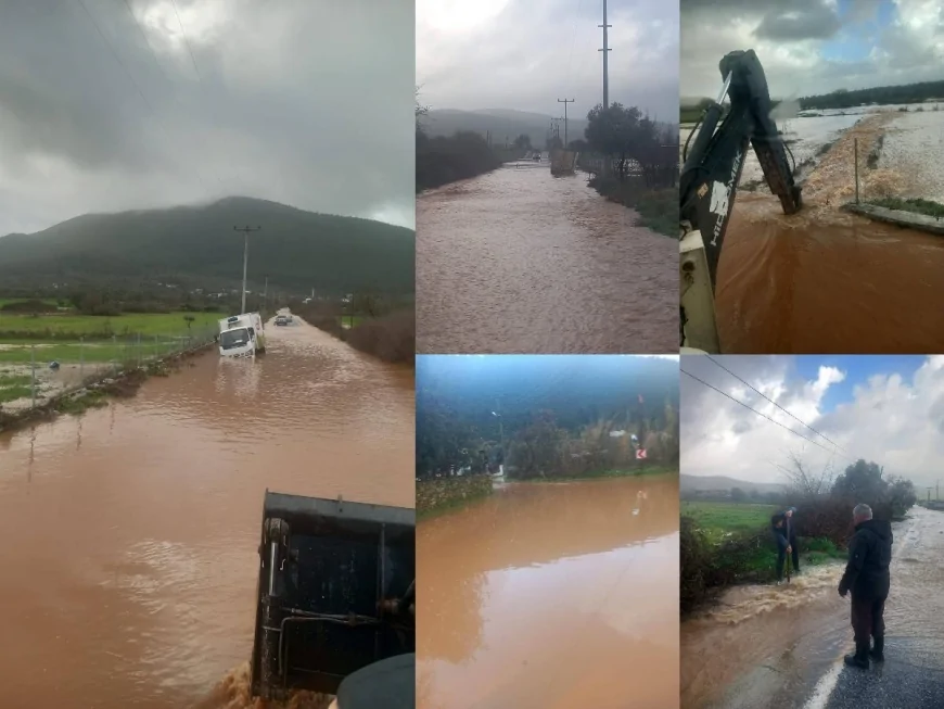 Bodrum Pınarlıbelen’de Sağanak Kabusu: Kamyonet Sürücüsü Kepçeyle Kurtarıldı