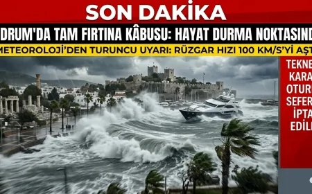 Bodrum'da Tam Fırtına Hayatı Felç Etti: Tekneler Karaya Oturdu Seferler İptal Edildi