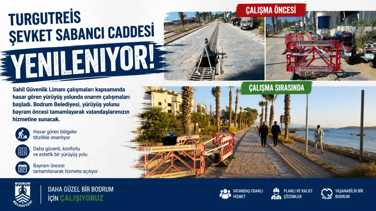 Turgutreis Şevket Sabancı Caddesi'nde Onarım Seferberliği: Bayram Öncesi Yenileniyor