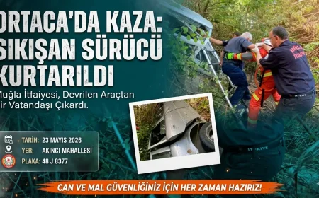 Ortaca’da Trafik Kazası: Kanal İçine Devrilen Araçta Sıkışan Vatandaş Kurtarıldı