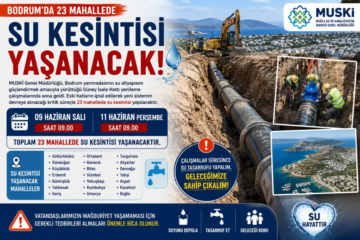 Bodrum’un 23 Mahallesinde 48 Saatlik Su Kesintisi: Güney İsale Hattı Yenileniyor