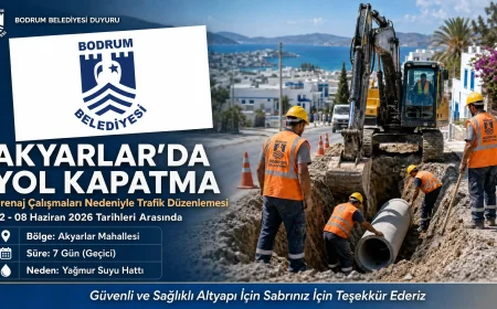 Bodrum Akyarlar’da Altyapı Mesaisi: Önemli Sokaklar 7 Gün Boyunca Trafiğe Kapatılıyor