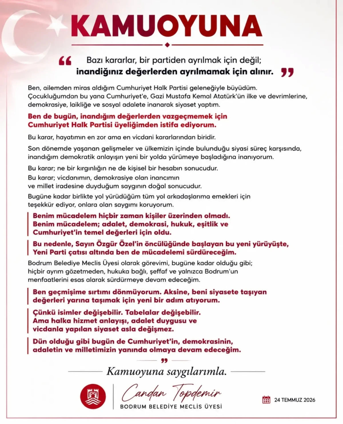 Bodrum Belediye Meclis Üyesi Candan Topdemir CHP’den İstifa Etti