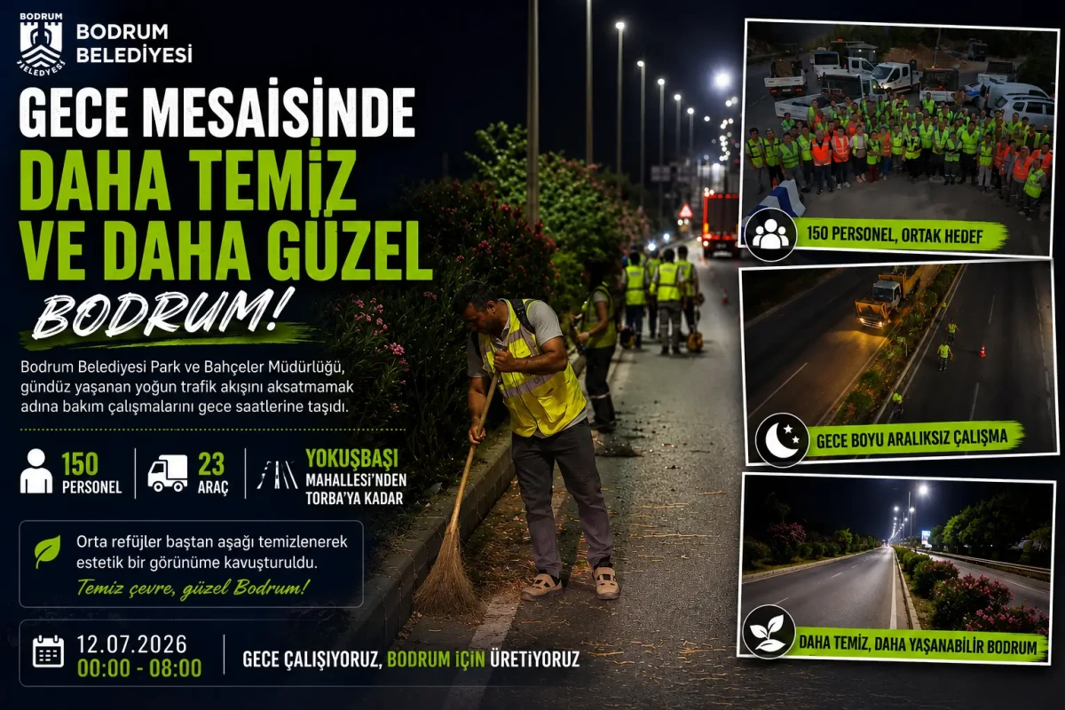Bodrum’da Gece Mesaisi: Park ve Bahçeler Ekipleri Refüjleri Yeniledi