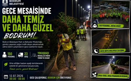 Bodrum’da Gece Mesaisi: Park ve Bahçeler Ekipleri Refüjleri Yeniledi