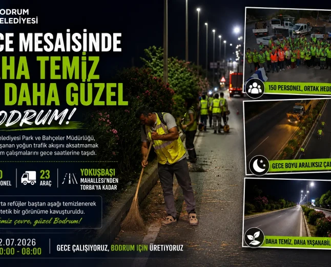 Bodrum’da Gece Mesaisi: Park ve Bahçeler Ekipleri Refüjleri Yeniledi