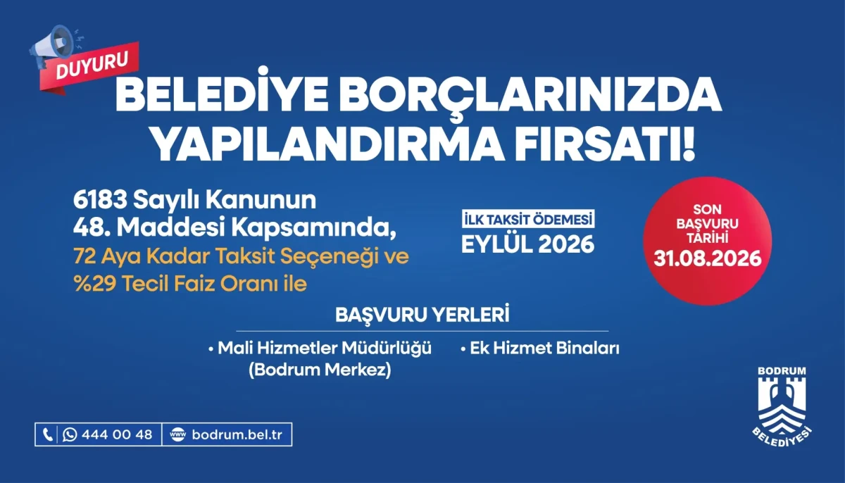 Bodrum Belediyesi'nden Borçlar İçin 72 Aya Varan Yapılandırma Fırsatı Başladı